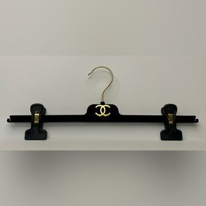 10-Pack CHANEL Hanger Pant Skirt Black Velvet Gold Logo Padded Adjustable Clips